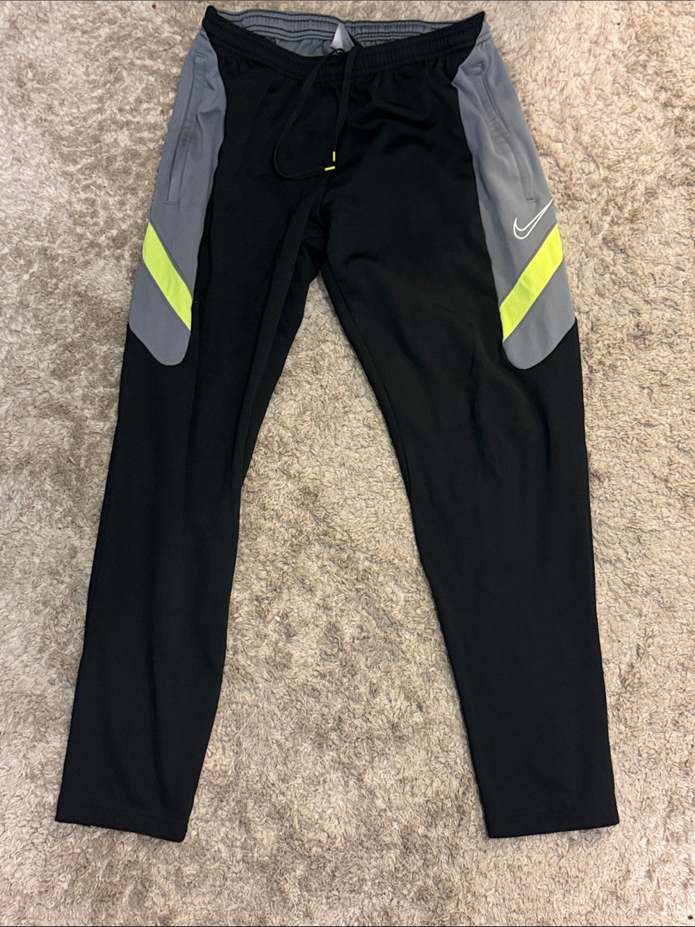 Nike Men’s ' Black & Gray Athletic Track Pants with Neon Accent (size L)